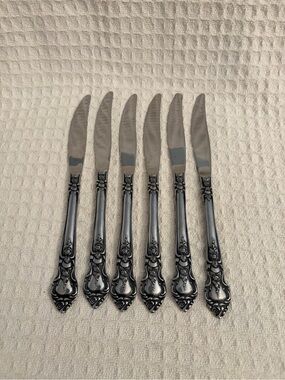 Vintage National Rose & Leaf Pattern  Stainless Dinner Knives Set of 6 Japan